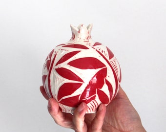 Ceramic Pomegranate, Ceramic Decor, Pottery Gift, Hostess Gift, Meaningful Gift, New Beginnings Gift, Handmade Pomegranate, Red Pomegranate