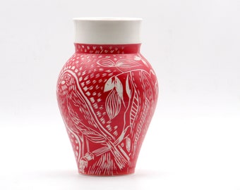 Flower Vase, Handmade Vase, Pottery Vase, Red Vase, Ceramic Art, Boho Shelf Decor, Hostess Gift, Pottery Gift, Vase Gift, Centerpiece Vase