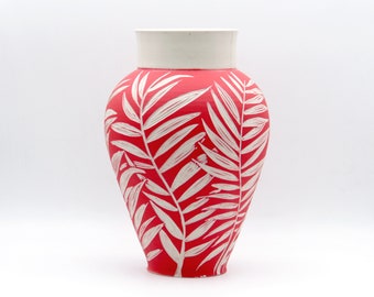 Leaves Vase, Painted Vase, Artistic Vase, Modern Vase, Ceramic Art, Pottery Vase, Ceramic Vase, Porcelain Vase, Botanical Vase, Nature Vase