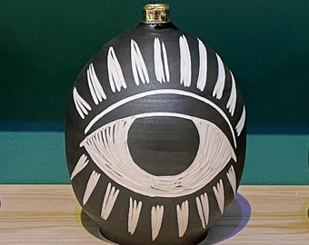 Flaschenvase, Porzellan Vase, Evil Eye Vase, Keramik Dekor, Judaica, Hostess Geschenk, jüdisches Geschenk, Jüdischer Feiertag, Jüdische Kunst, Jüdische Kunst