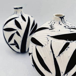 Vase Set of 2, Ceramic Decor, Shelf Decor, Ceramic Art, Pottery Gift, Hostess Gift, Housewarming Gift First Home, Leaves Vase, Handmade Vase image 7