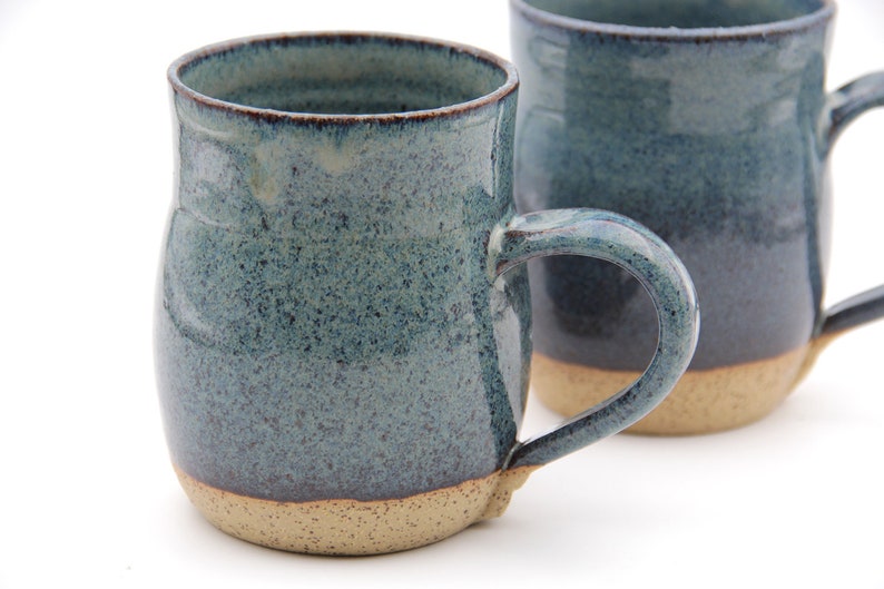 Couples thrown brown clay mug set, Ceramic Coffee Mug. Handmade Porcelain Mug. brown blue Stoneware Cup. Coffee Lovers. rustic Clay Mug image 2