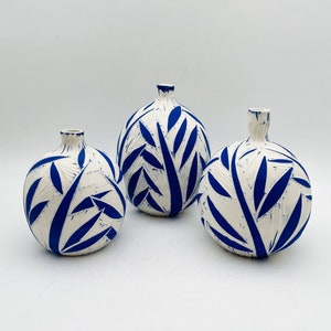 Vase Set, Vase Decor Set, White Blue Vase, Ceramic Decor, Shelf Decor, Bottle Vase, Porcelain Vase, Decorated Vase, Handmade Vase, Modern