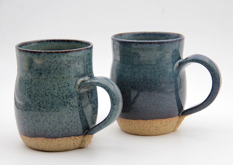 Couples thrown brown clay mug set, Ceramic Coffee Mug. Handmade Porcelain Mug. brown blue Stoneware Cup. Coffee Lovers. rustic Clay Mug image 4