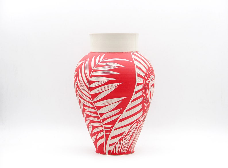 Leaves Vase, Painted Vase, Artistic Vase, Modern Vase, Ceramic Art, Pottery Vase, Ceramic Vase, Porcelain Vase, Botanical Vase, Nature Vase image 3