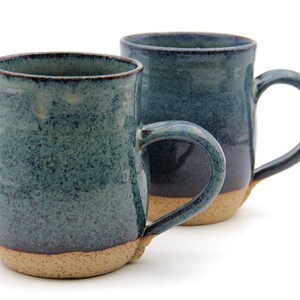 Couples thrown brown clay mug set, Ceramic Coffee Mug. Handmade Porcelain Mug. brown blue Stoneware Cup. Coffee Lovers. rustic Clay Mug image 5