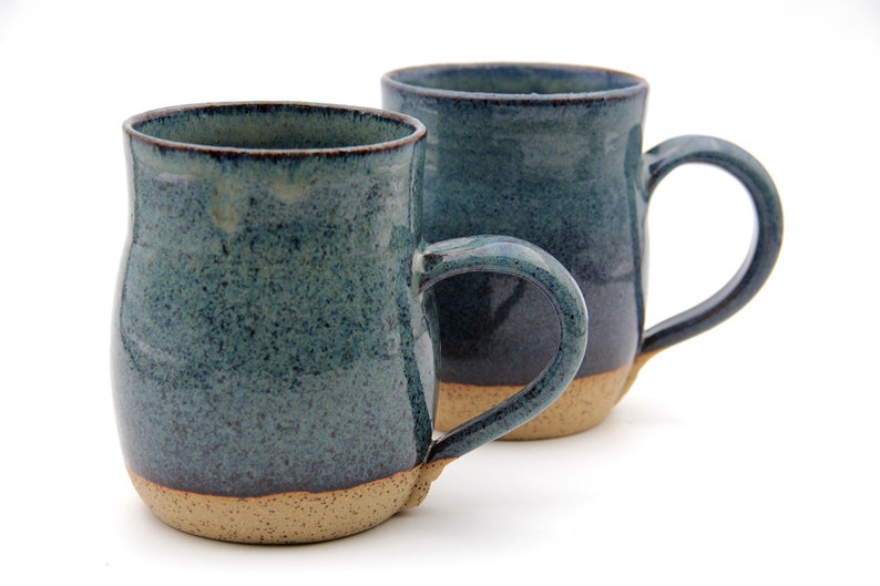 Couples thrown brown clay mug set, Ceramic Coffee Mug. Handmade Porcelain Mug. brown blue Stoneware Cup. Coffee Lovers. rustic Clay Mug image 5