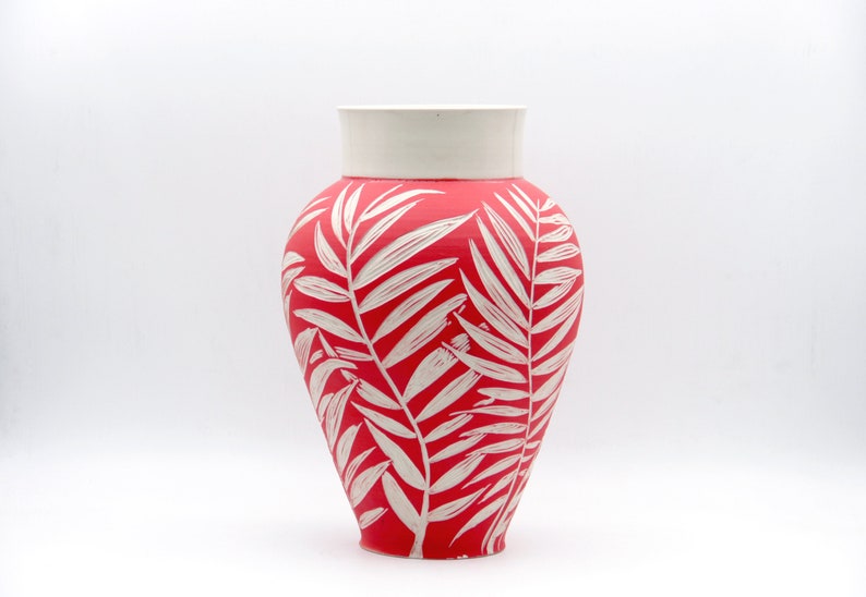 Leaves Vase, Painted Vase, Artistic Vase, Modern Vase, Ceramic Art, Pottery Vase, Ceramic Vase, Porcelain Vase, Botanical Vase, Nature Vase image 1