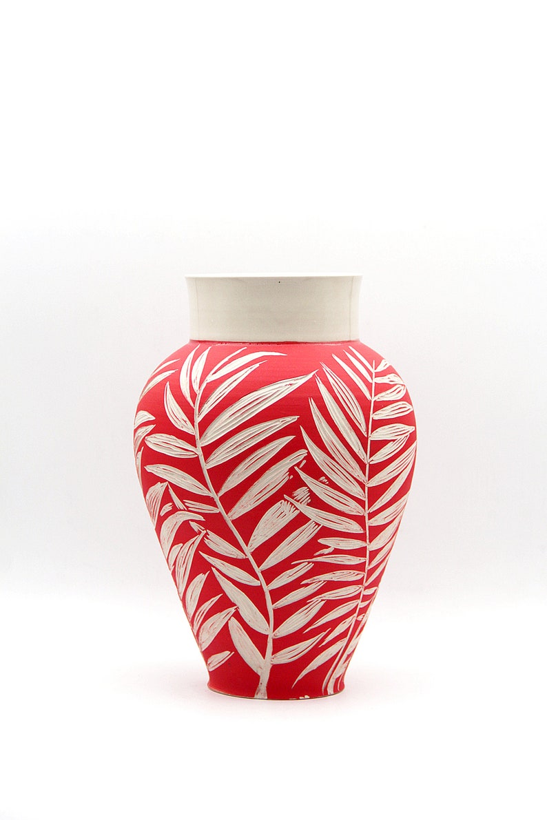 Leaves Vase, Painted Vase, Artistic Vase, Modern Vase, Ceramic Art, Pottery Vase, Ceramic Vase, Porcelain Vase, Botanical Vase, Nature Vase image 6