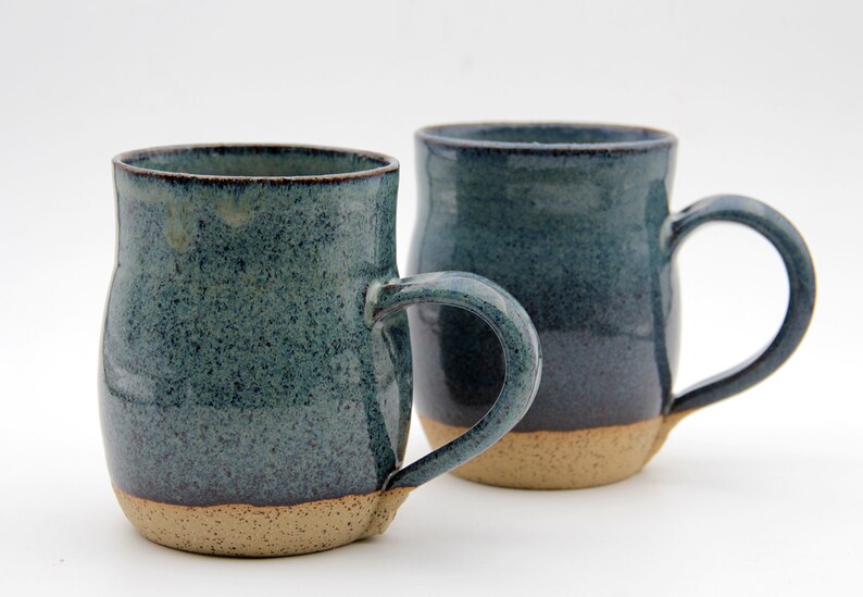 Couples thrown brown clay mug set, Ceramic Coffee Mug. Handmade Porcelain Mug. brown blue Stoneware Cup. Coffee Lovers. rustic Clay Mug image 3