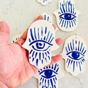 Hamsa, Handmade Hamsa, Ceramic Hamsa, Judaica, Jewish Decor, Jewish Gift, Jewish Art, New Home Gift, Protection Gift, Hostess Gift, Evil Eye