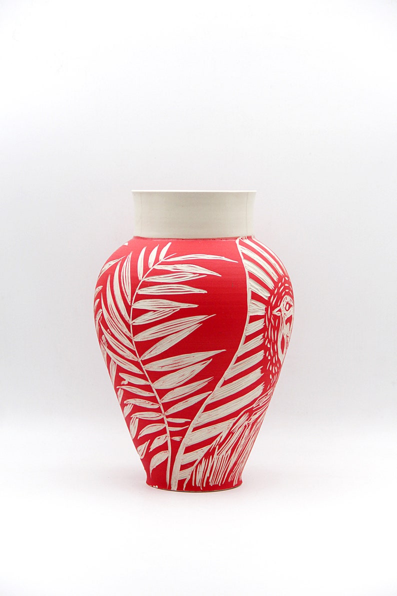 Leaves Vase, Painted Vase, Artistic Vase, Modern Vase, Ceramic Art, Pottery Vase, Ceramic Vase, Porcelain Vase, Botanical Vase, Nature Vase image 5