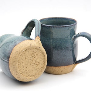 Couples thrown brown clay mug set, Ceramic Coffee Mug. Handmade Porcelain Mug. brown blue Stoneware Cup. Coffee Lovers. rustic Clay Mug image 7