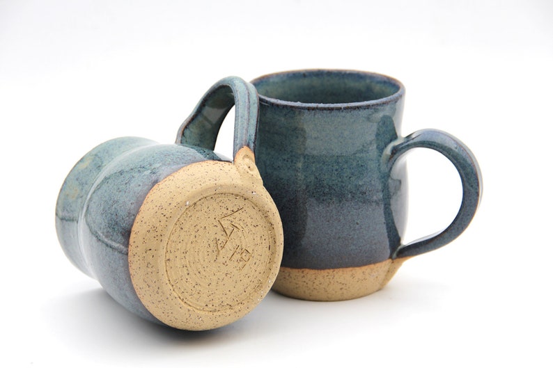Couples thrown brown clay mug set, Ceramic Coffee Mug. Handmade Porcelain Mug. brown blue Stoneware Cup. Coffee Lovers. rustic Clay Mug image 7