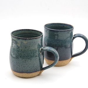 Couples thrown brown clay mug set, Ceramic Coffee Mug. Handmade Porcelain Mug. brown blue Stoneware Cup. Coffee Lovers. rustic Clay Mug image 1