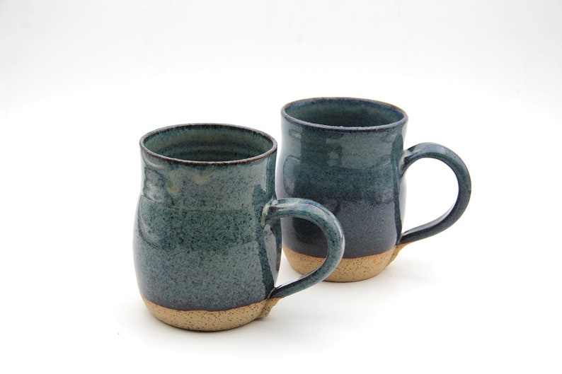 Couples thrown brown clay mug set, Ceramic Coffee Mug. Handmade Porcelain Mug. brown blue Stoneware Cup. Coffee Lovers. rustic Clay Mug image 1