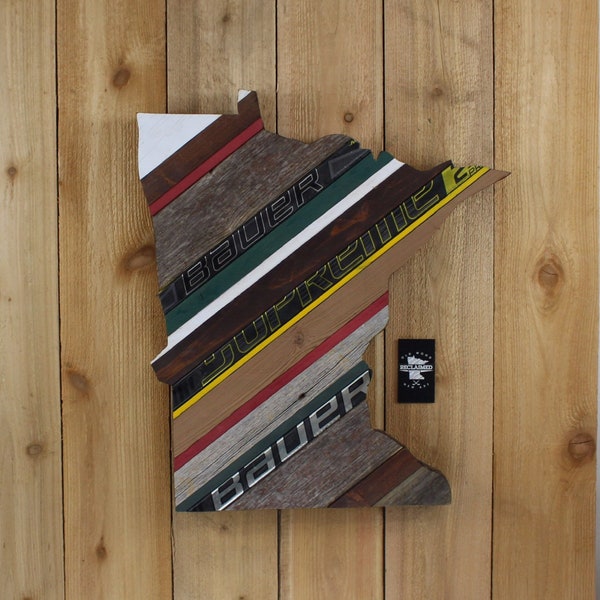 Minnesota Wild Hockey - Handcrafted - MN State Hockey Art - Upward Angle design - Reclaimed Wood Hockey Art - Old Wood New Art - Bauer