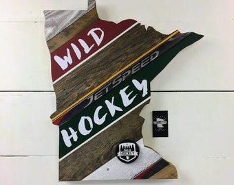 CUSTOM ORDER - Minnesota - 22" x 20" MN State of Hockey Art - Minnesota Wild Hockey - Old Wood New Art - Bauer- Easton - Hockey