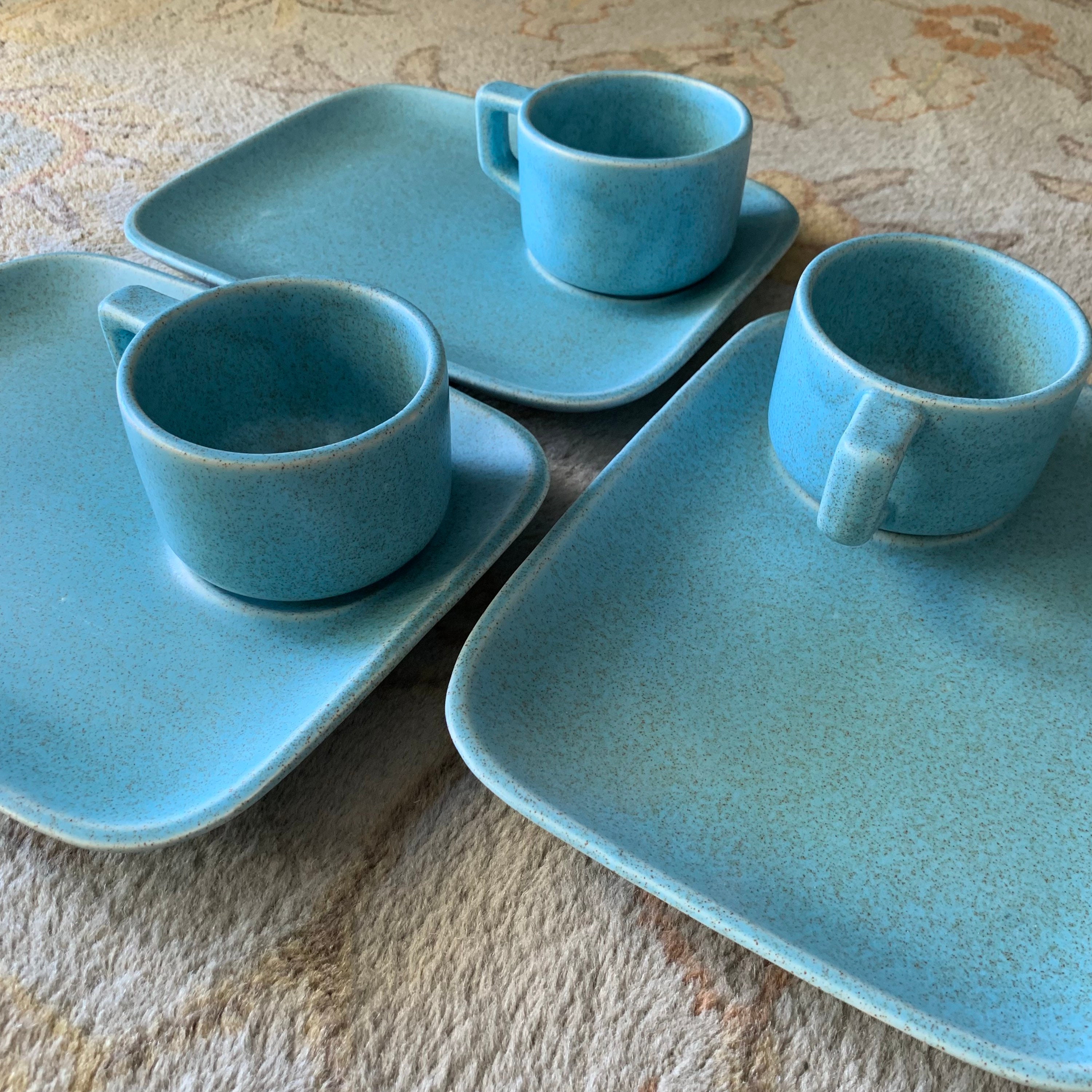 Vintage Mccoy Speckled Snack Sets Soup Mug & Sandwich Tray/plates