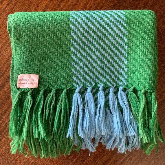 Vintage Churchill Hand Woven Knit Fringe Shawl Sc… - image 2