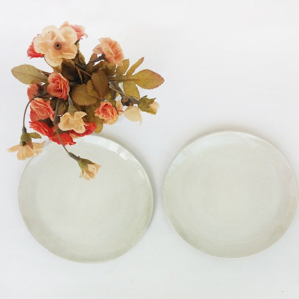 White handmade pottery plates, earthenware serving plates set