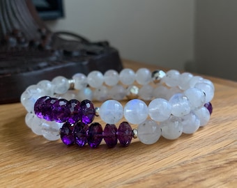 Con Te Partiro/ Gemstone Bracelets/ Women's Bracelets/ Mens Bracelets/ Moonstone Bracelets/ Amethyst Bracelets/ Handmade/ Gifts for Mom