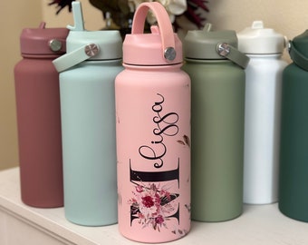 Personalized 32 oz Bottle with Handle, Flip Top Lid Water Bottle