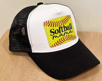 Softball Mama Hat - Softball Hat - Leather Patch Hat - Baseball Cap - Softball Mom