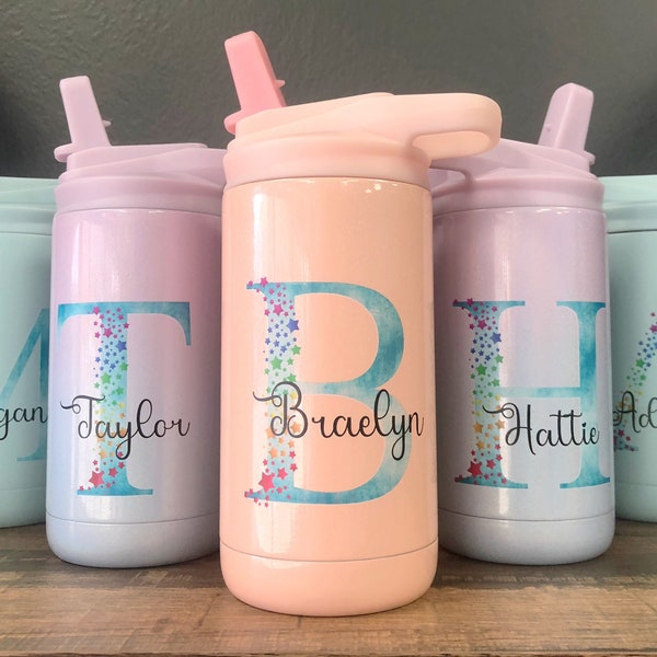 Personalized Water Bottles, Kids Tumbler, Flip Top Water Bottles, Gifts for Kids, Insulated Bottle, Double Wall Tumbler, Rainbow Tumbler