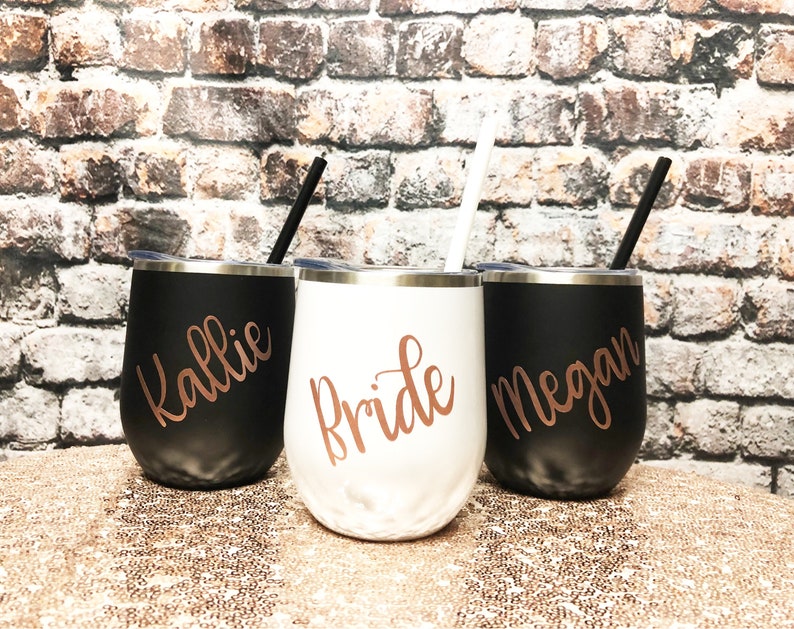 Personalized Wine Glass Rose Gold Metal Wine Tumbler Etsy