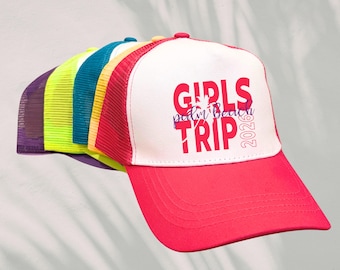 Beach Vacation Girls Trip Hats - Customizable Vacation Hats - Mesh Trucker Hats - Girls Trip Gifts