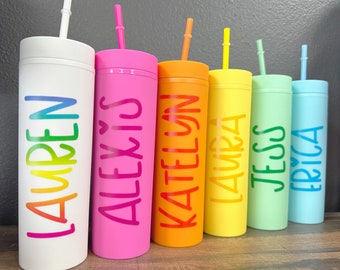Bachelorette Party Favors, Personalized Tumblers with Lid and Straw, Rainbow Tumblers