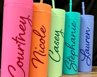Personalized Matte Tumbler with Straw - Neon Tumbler - Reusable Cups - Stylish Personalized Drink Tumbler - Custom Cup with Lid and Straw