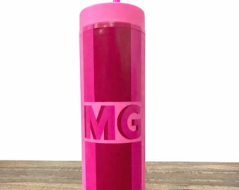 Monogram Tumbler - Stripe Monogram - Custom Tumblers with Lid and Straw