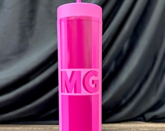 Monogram Tumbler - Stripe Monogram - Custom Tumblers with Lid and Straw