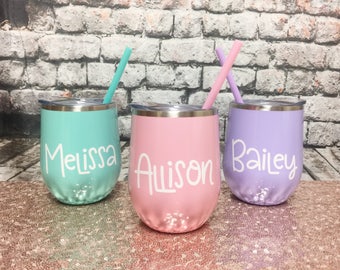 Personalized Wine Glass - Metal Wine Glass - Metal Wine Tumbler - Bachelorette Party Favors - Personalized Wine Glass Wine Tumbler with Lid