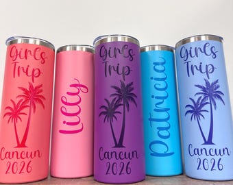 Girls Trip Gifts - Vacation Tumblers - Custom Cups - Double Wall Insulated Tumblers with Lid and Straw - Stainless Steel