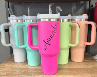 Custom 40 oz Tumbler with Handle - Gifts for Her - Gifts for Mom - Personalized Tumbler - Travel Tumblers