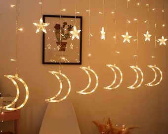 Crescent Moon and Star Ramadan String Lights l Eid String Lights l Ramadan Kareem LED Lights