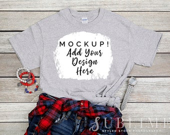 Download Gildan T Shirt mockup, flat lay shirt mock up, apparel ...