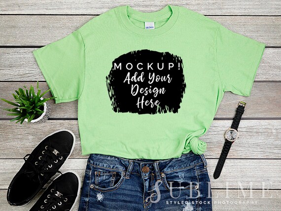Gildan T-Shirt Mockup Styled Stock Photography Flat Lay