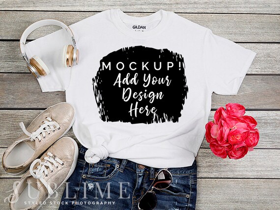 Download Gildan T Shirt Mockup Flat Lay Shirt Mock Up Apparel Etsy