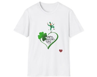 Unisex Softstyle T-Shirt Happy St. Patricks Day with a Leprechaun jumping