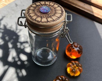 Woodburned Glass Jar with Purple Druzy