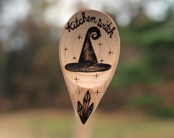 Kitchen Witch Spoon, Woodburned Witch Spoon