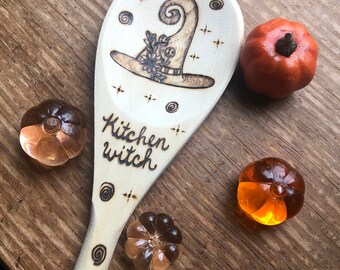 Kitchen Witch Spoon, Woodburned Witch Spoon