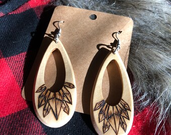 Woodburned Crystal Earrings