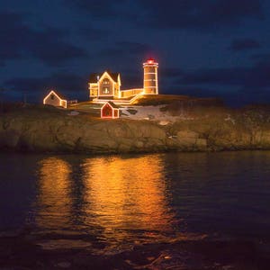 Nubble Lighthouse at Christmas in Southern Maine Color Photograph 4