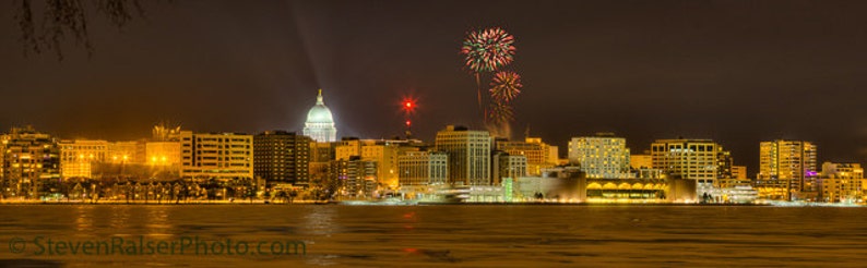 Roadhouse comix Madison Wisconsin Skyline New Years Eve Fireworks Color & | Etsy