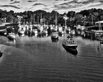 Perkins Cove, southern Maine, Fishing port near Ogunquit Black and White photograph